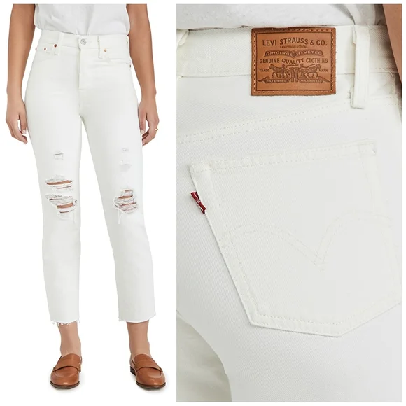 Levi's Wedgie Straight Leg Jeans Distress White - Picture 4 of 7